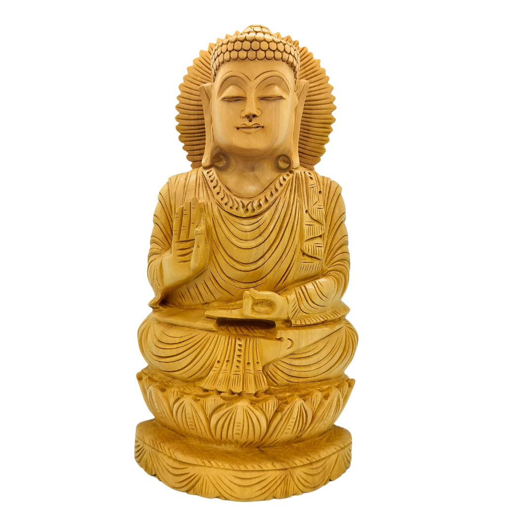 10 inch Buddha on Lotus - wood carving