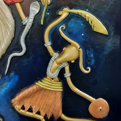 18 X 18 - Maa Durga with Lion and Ganesha - Wall Hanging - Fusion Art