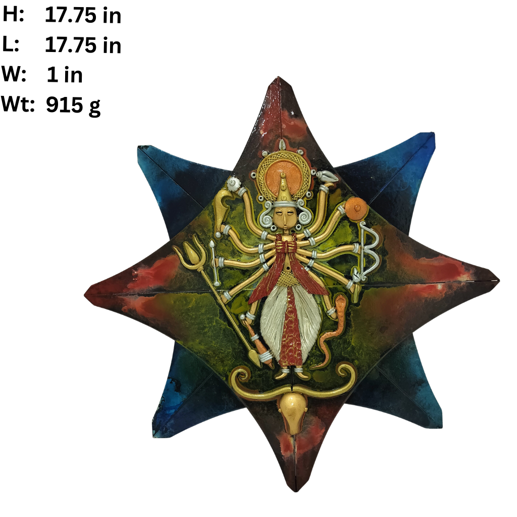 18 X 18 - Maa Durga with 10 hand Star - wall hanging - Fusion Art