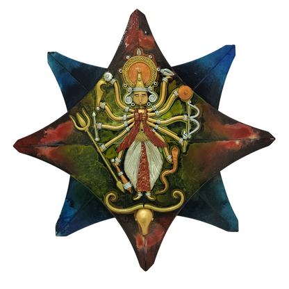 18 X 18 - Maa Durga with 10 hand Star - wall hanging - Fusion Art