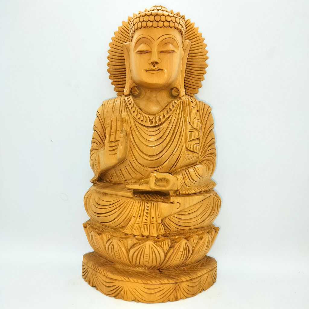 10 inch Buddha on Lotus - wood carving