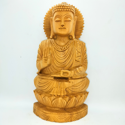 10 inch Buddha on Lotus - wood carving